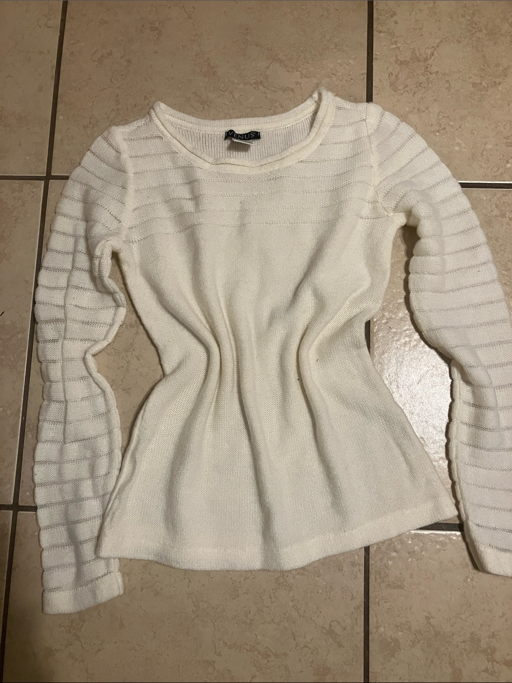 VENUS Cream Ribbed Knit Crewneck Top